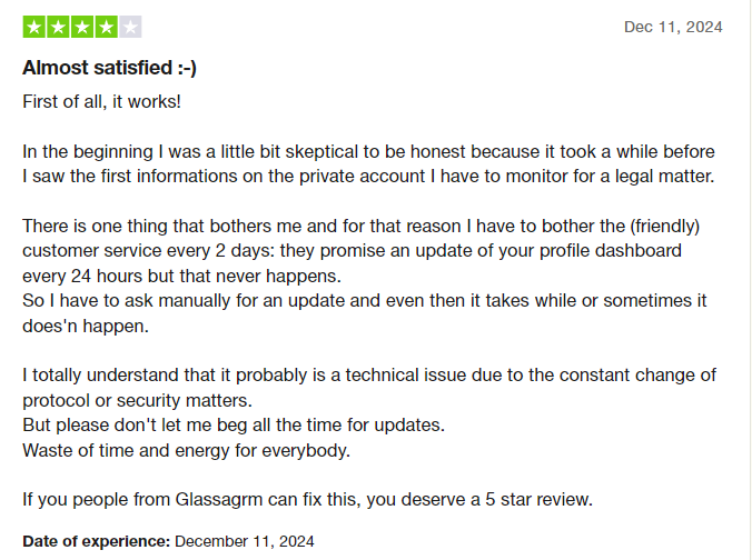 Glassagrm Trustpilot reviews